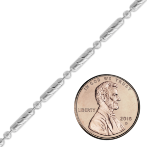 Bulk / Spooled Diamond Cut Alternating Long Cylinder / Round Bead Chain in Sterling Silver (2.30 mm) - Sterling Silver / 2.30 mm