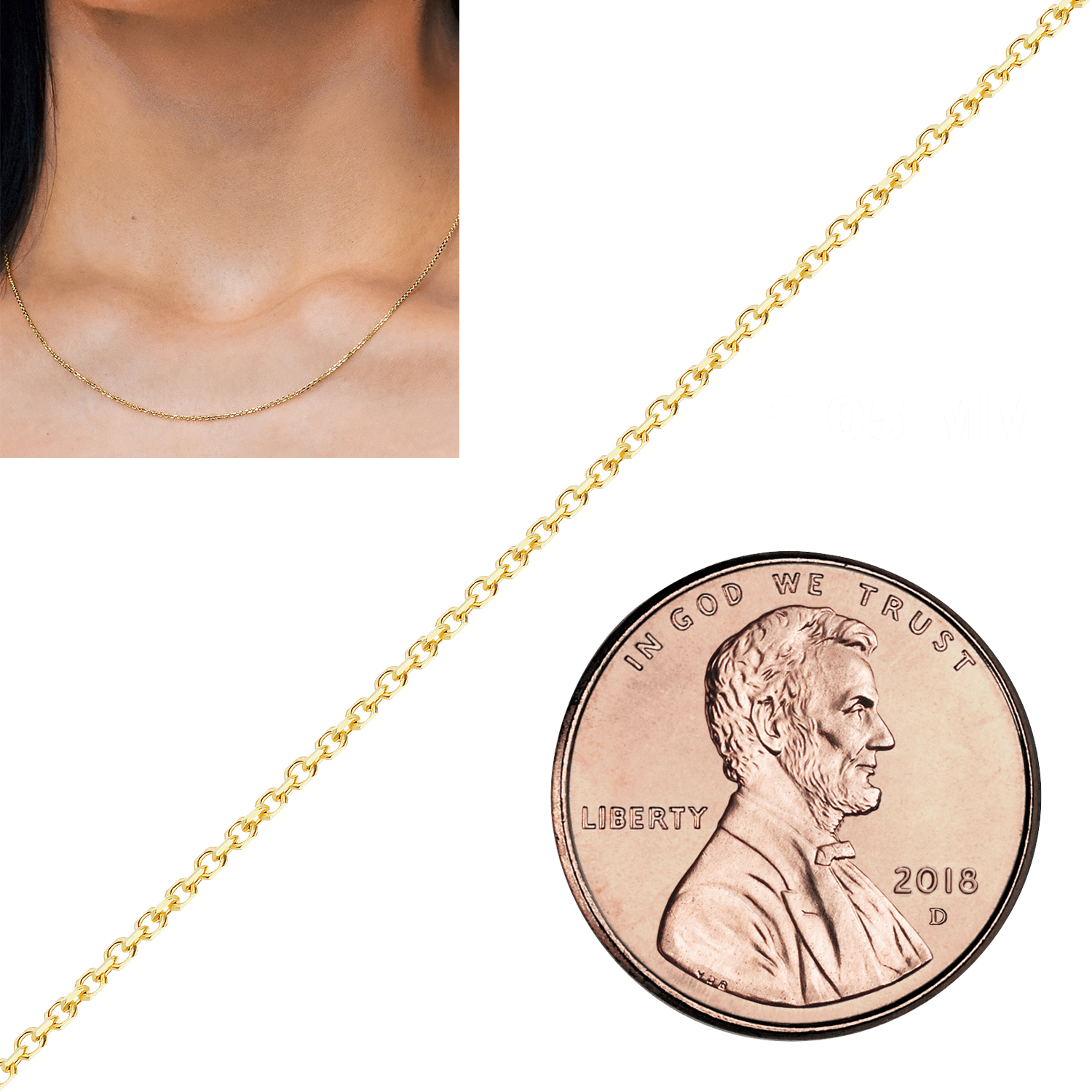 Bulk / Spooled Diamond Cut Round Cable Chain in 14K & 18K Yellow Gold