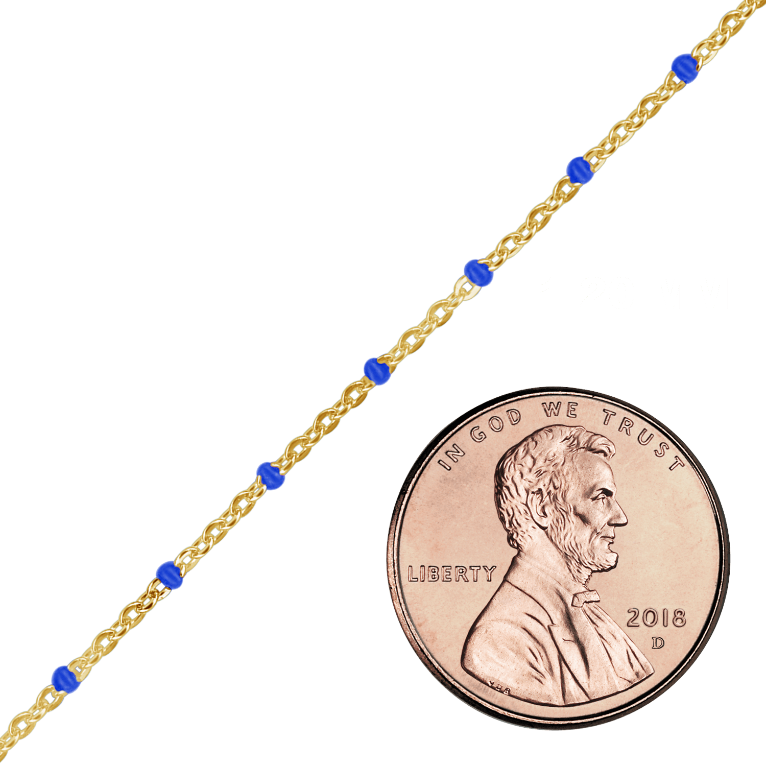 Bulk / Spooled Cable Chain with Blue Enamel Beads in 14K Gold-Filled (1.20 mm) - Gold-Filled / 1.20 mm