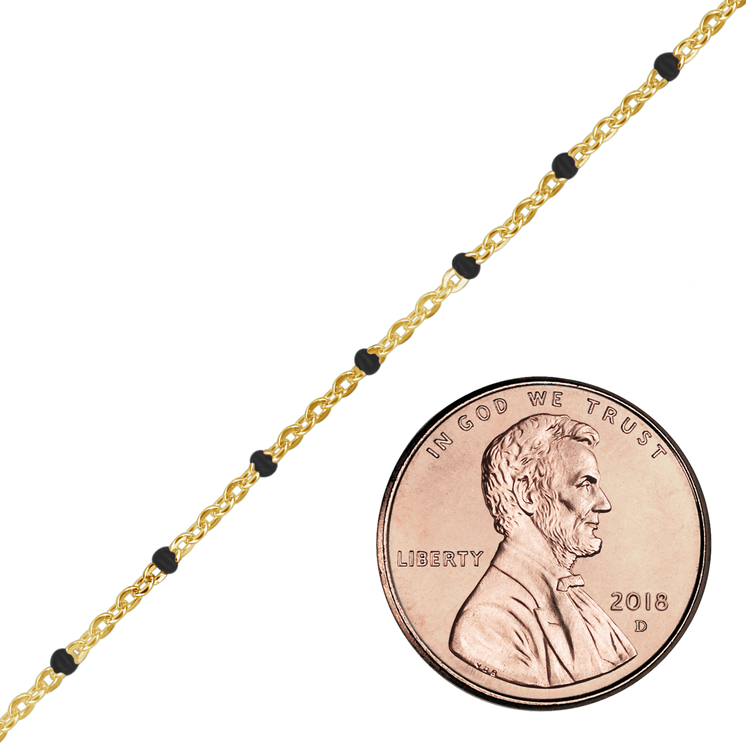 Bulk / Spooled Cable Chain with Black Enamel Beads in 14K Gold-Filled (1.20 mm) - Gold-Filled / 1.20 mm