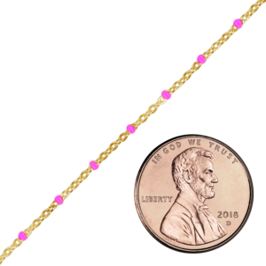 Bulk / Spooled Cable Chain with Pink Enamel Beads in 14K Yellow Gold (1.20 mm) - 14K Yellow Gold / 1.20 mm