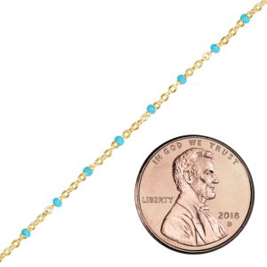 Bulk / Spooled Cable Chain with Teal Enamel Beads in 14K Yellow Gold (1.20 mm) - 14K Yellow Gold / 1.20 mm