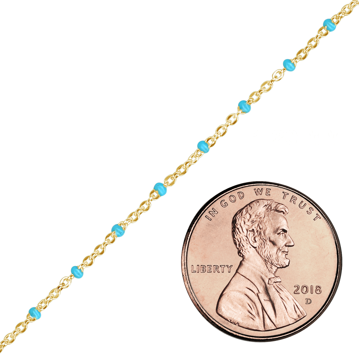 Bulk / Spooled Cable Chain with Teal Enamel Beads in 14K Gold-Filled (1.20 mm) - Gold-Filled / 1.20 mm