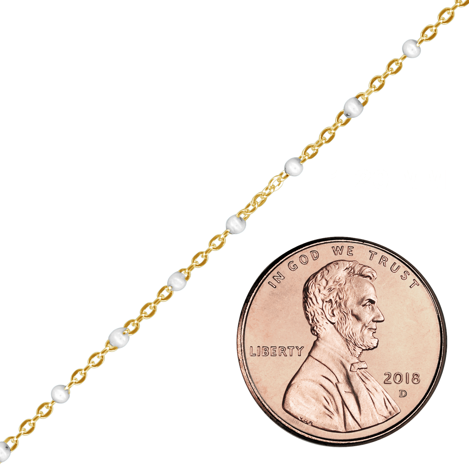 Bulk / Spooled Cable Chain with White Enamel Beads in 14K Gold-Filled (1.20 mm) - Gold-Filled / 1.20 mm