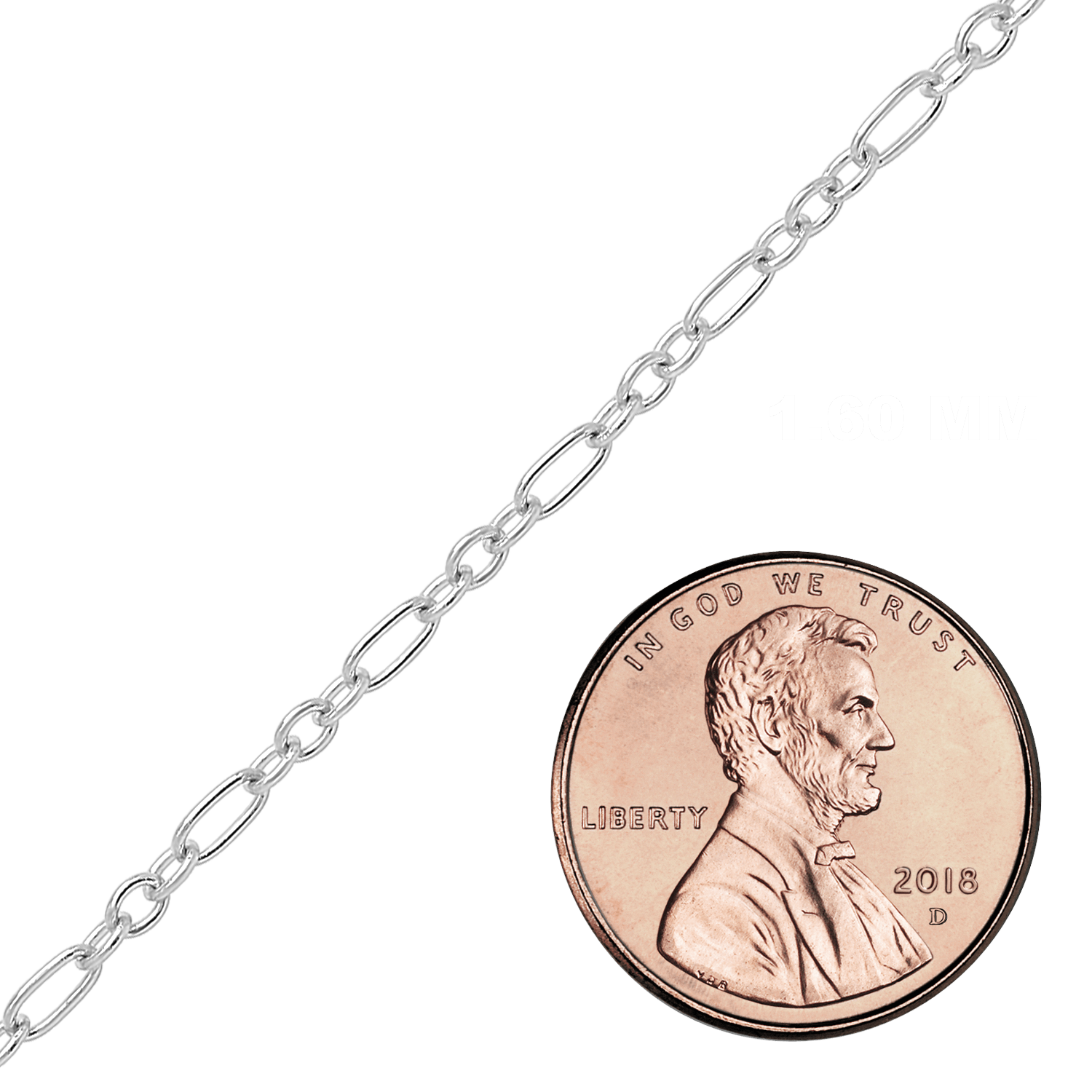 Bulk / Spooled Round Figaro Cable Chain in Sterling Silver