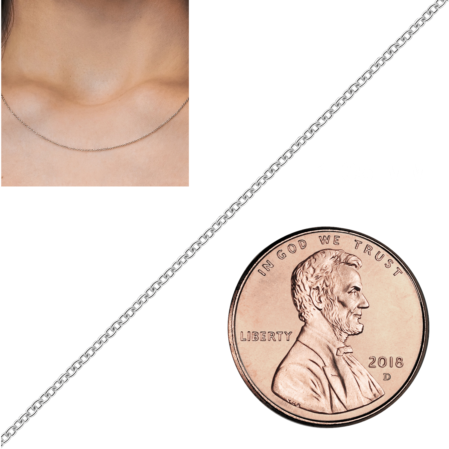 Bulk / Spooled Medium Round Cable Chain in 14K White Gold