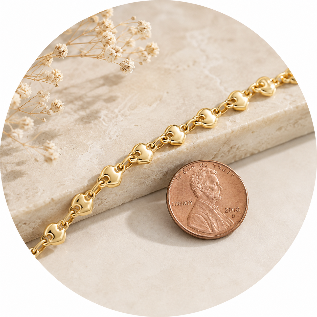 BULK / SPOOLED PUFFED HEART CHAIN IN 14K YELLOW GOLD - Imagen 2
