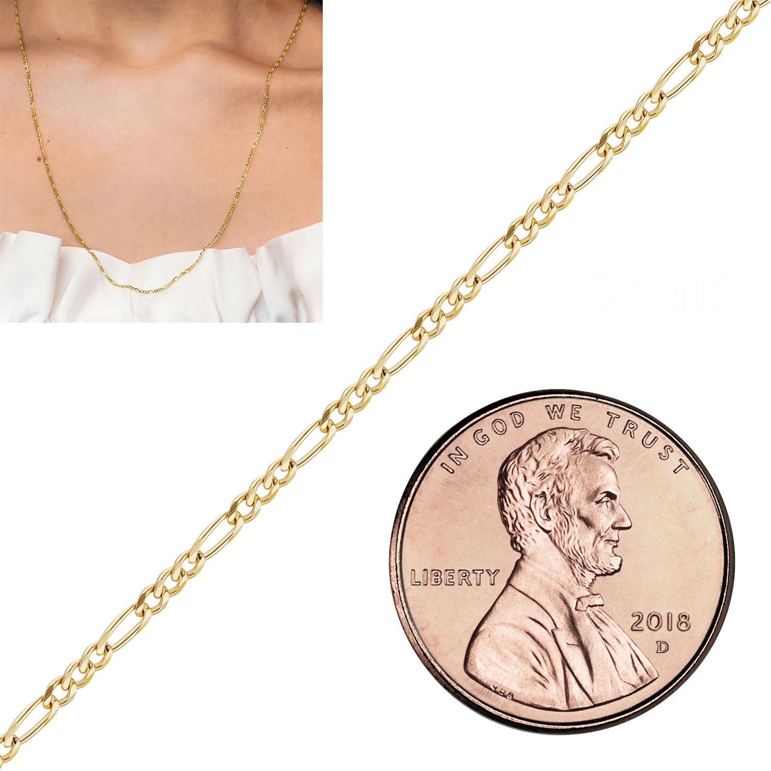 Bulk / Spooled Classic Figaro Chain in 10K Yellow Gold
