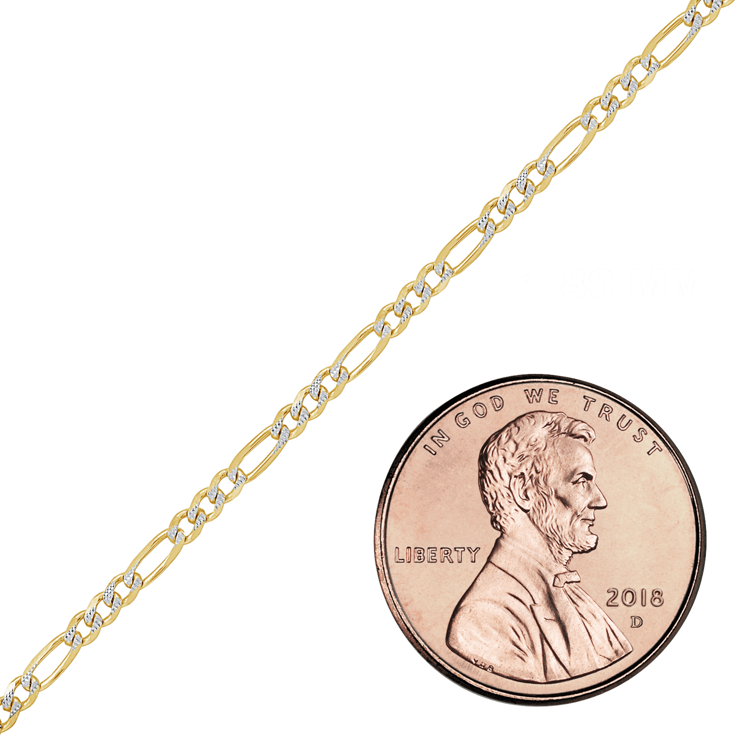 Bulk / Spooled Classic Figaro Chain in 14K Two Tone Gold