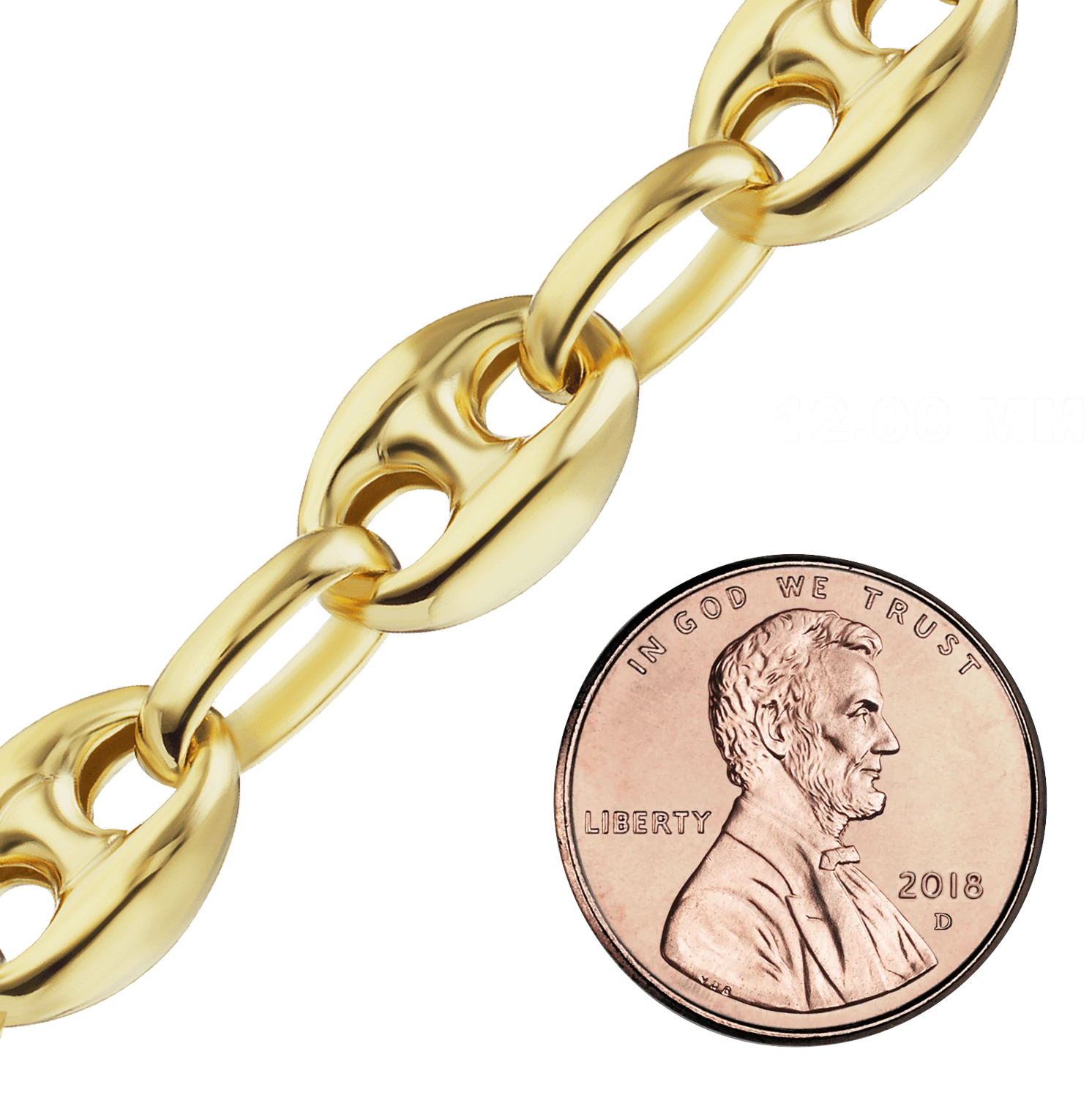 Bulk / Spooled Classic Puffed Mariner Link Semi-Solid Chain in 14K Yellow Gold