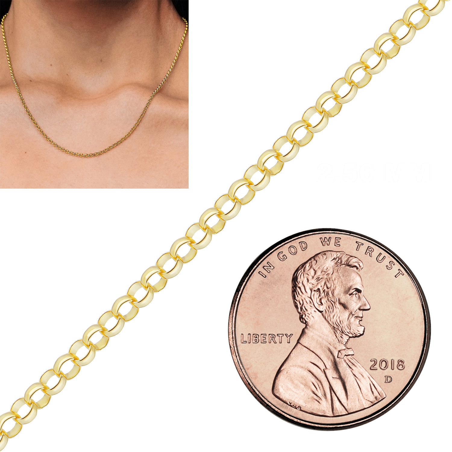 Bulk / Spooled Round Semi-Solid Rolo Chain in 14K Yellow Gold