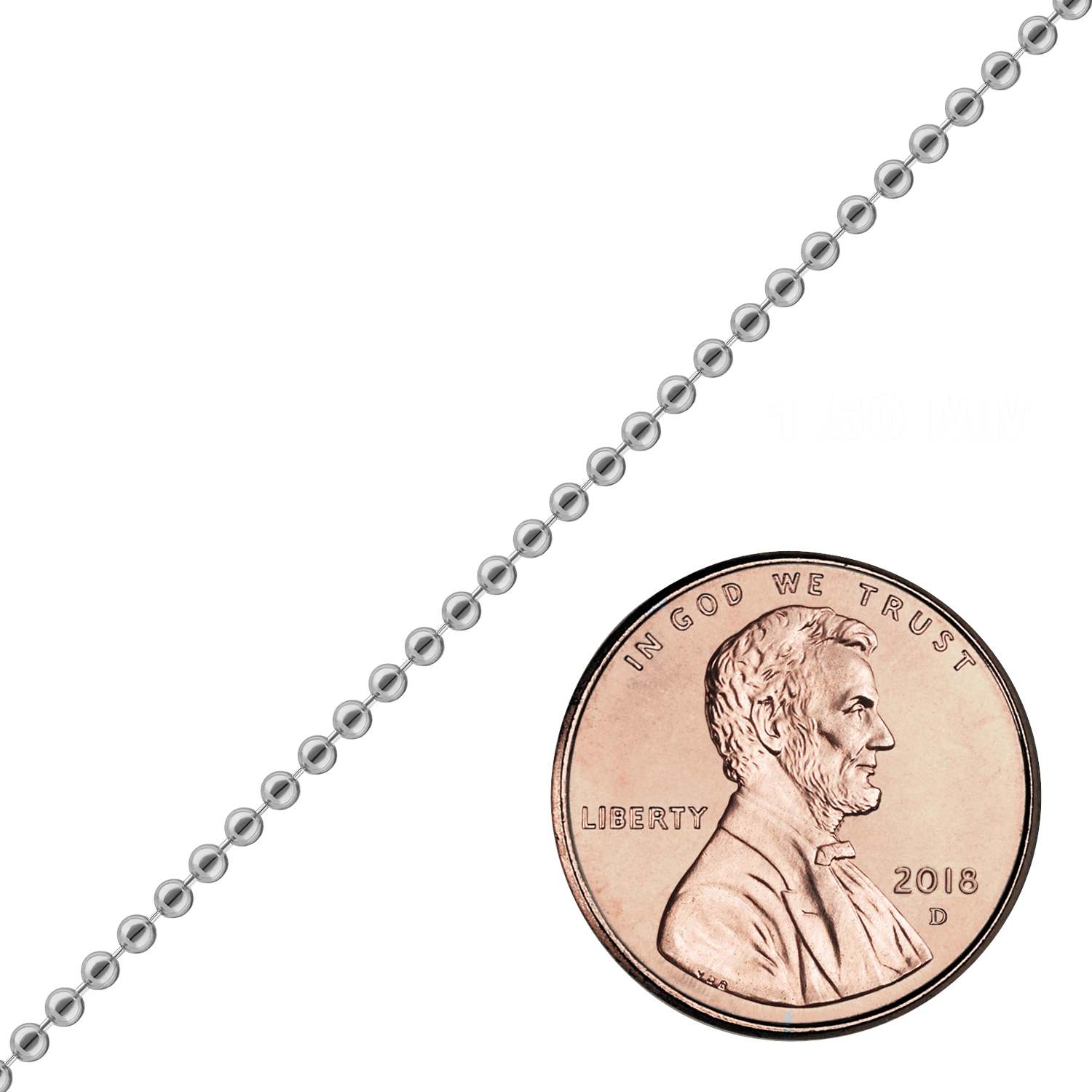 Bulk / Spooled Round Bead Chain in 14K White Gold