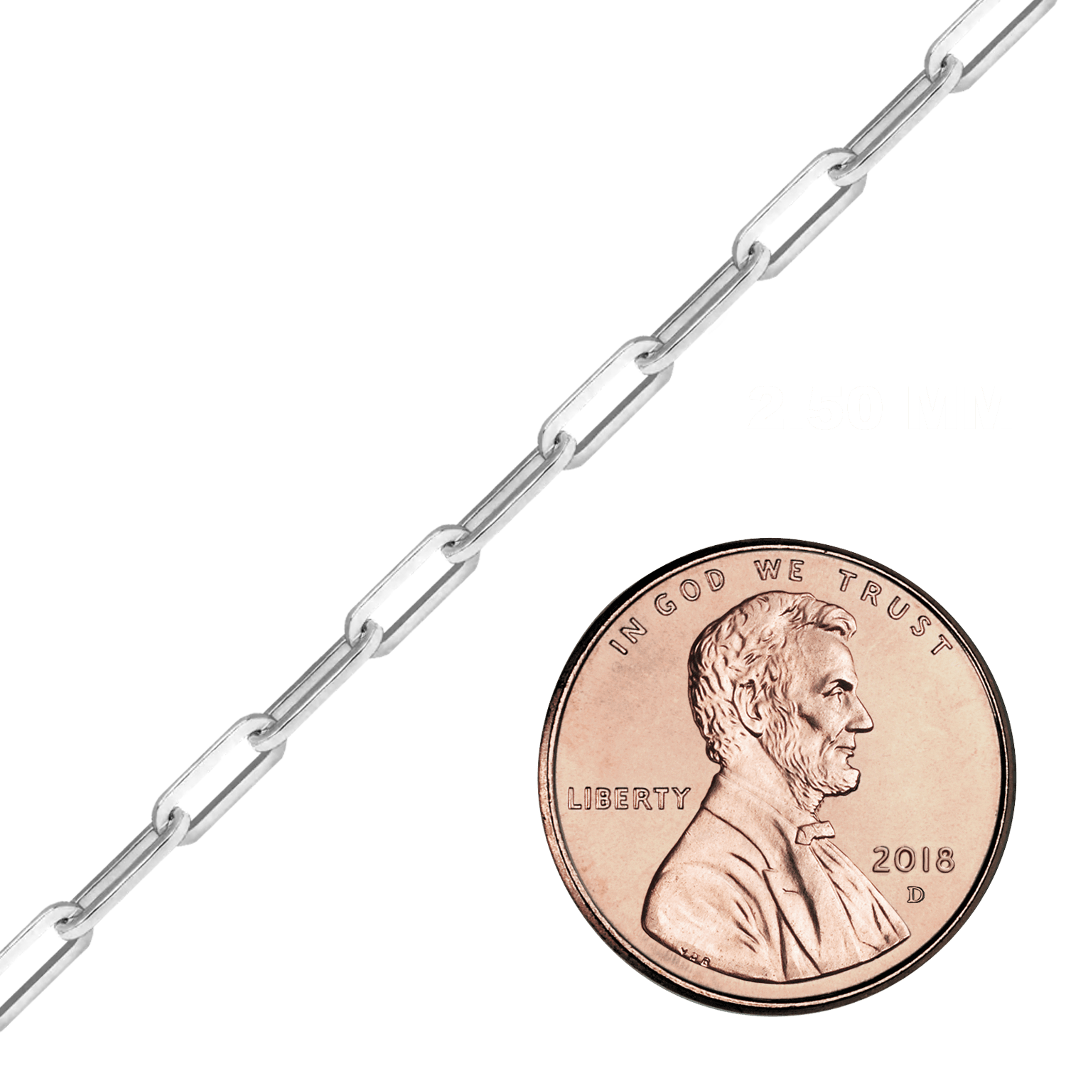 Bulk / Spooled Paperclip Cable Chain in 14K White Gold