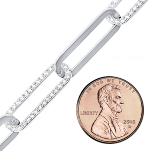 Bulk / Spooled Paperclip Cable Chain with CZ Stones in Sterling Silver (7.80 mm) - Sterling Silver / 7.80 mm