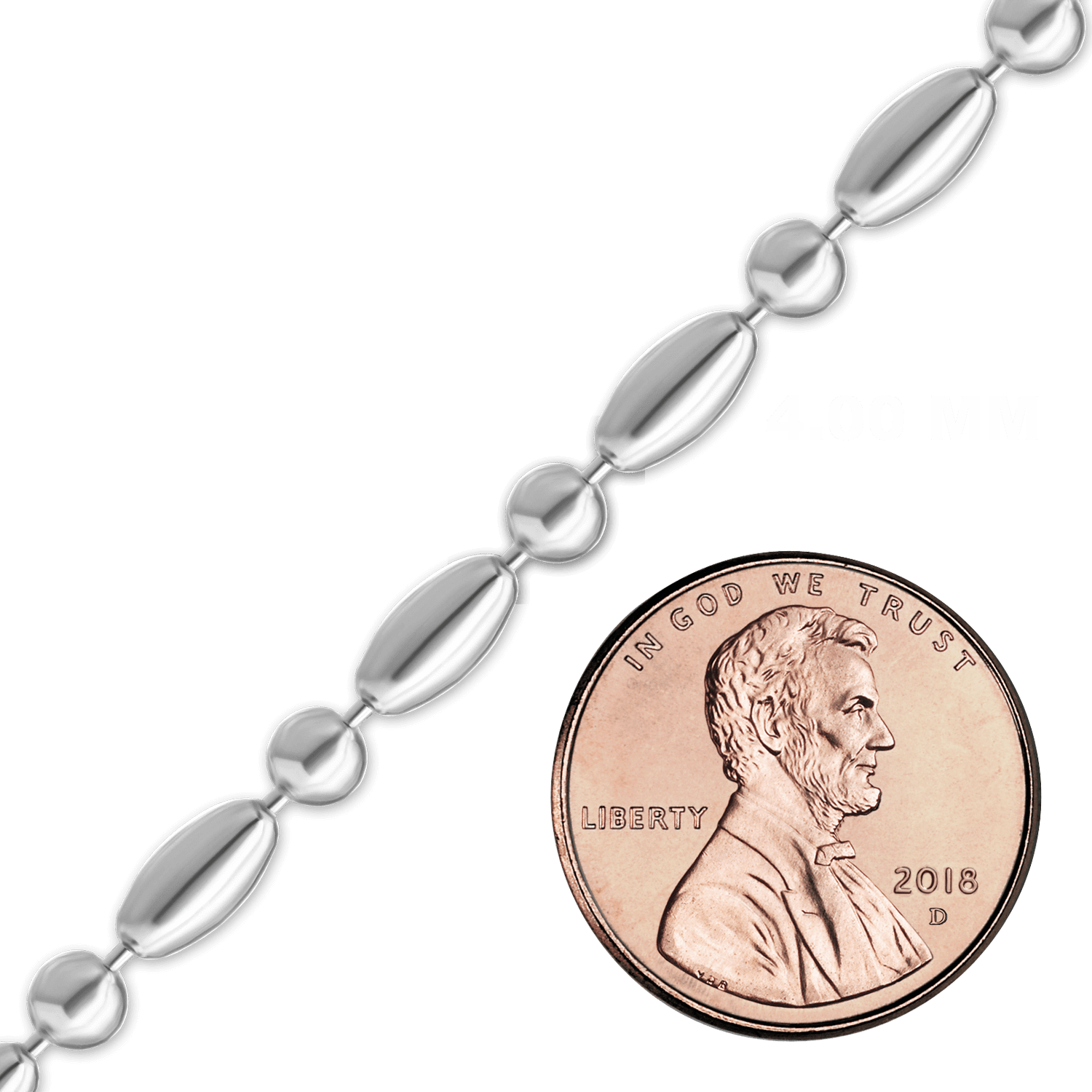 Bulk / Spooled Alternating Oval / Round Bead Chain in Sterling Silver (4.00 mm) - Sterling Silver / 4.00 mm