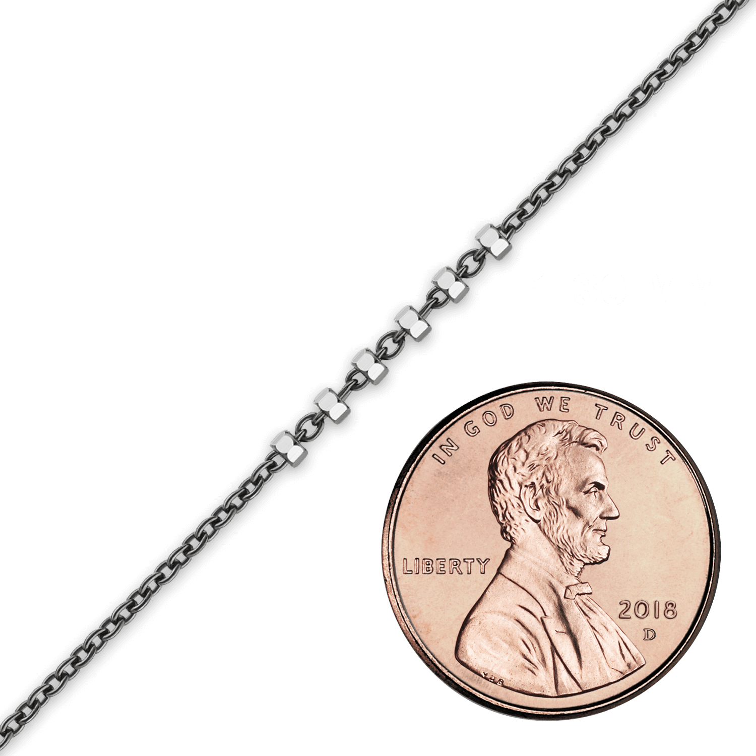 Bulk / Spooled Black Ruthenium Multi-Studded (Satellite) Cable Chain in Sterling Silver (1.70 mm) - Sterling Silver Black Ruthenium Finish / Bar: 1.70 mm (Cable: 1.30 mm)