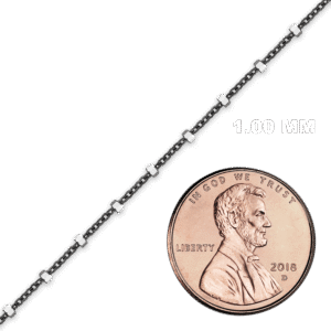 Bulk / Spooled Black Ruthenium Studded (Satellite) Curb Chain in Sterling Silver (1.40 mm) - Sterling Silver Black Ruthenium Finish / Bar: 1.40 mm (Cable: 1.00 mm)