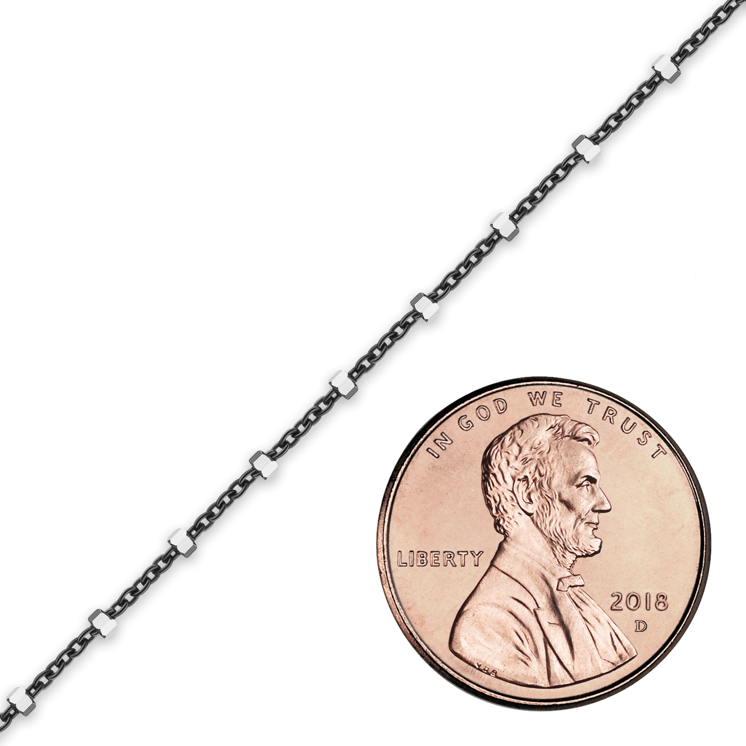 Bulk / Spooled Black Ruthenium Studded (Satellite) Curb Chain in Sterling Silver (1.40 mm) - Sterling Silver Black Ruthenium Finish / Bar: 1.40 mm (Cable: 1.00 mm)