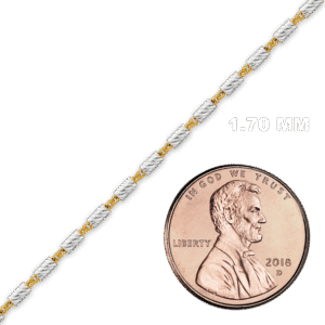 Bulk / Spooled 18K Yellow Gold Finish Bar Cable Chain in Sterling Silver (1.70 mm) - Sterling Silver 18K Yellow Gold Finish / Bar: 1.70 mm (Cable: 1.40 mm)