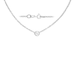 Diamond or Gemstone Round Bezel Charm in 14K White Diamond Cut Cable Necklace (16-18" Extension)