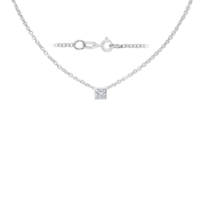 Diamond or Gemstone Square Bezel Charm in 14K White Diamond Cut Cable Necklace (16-18" Extension)