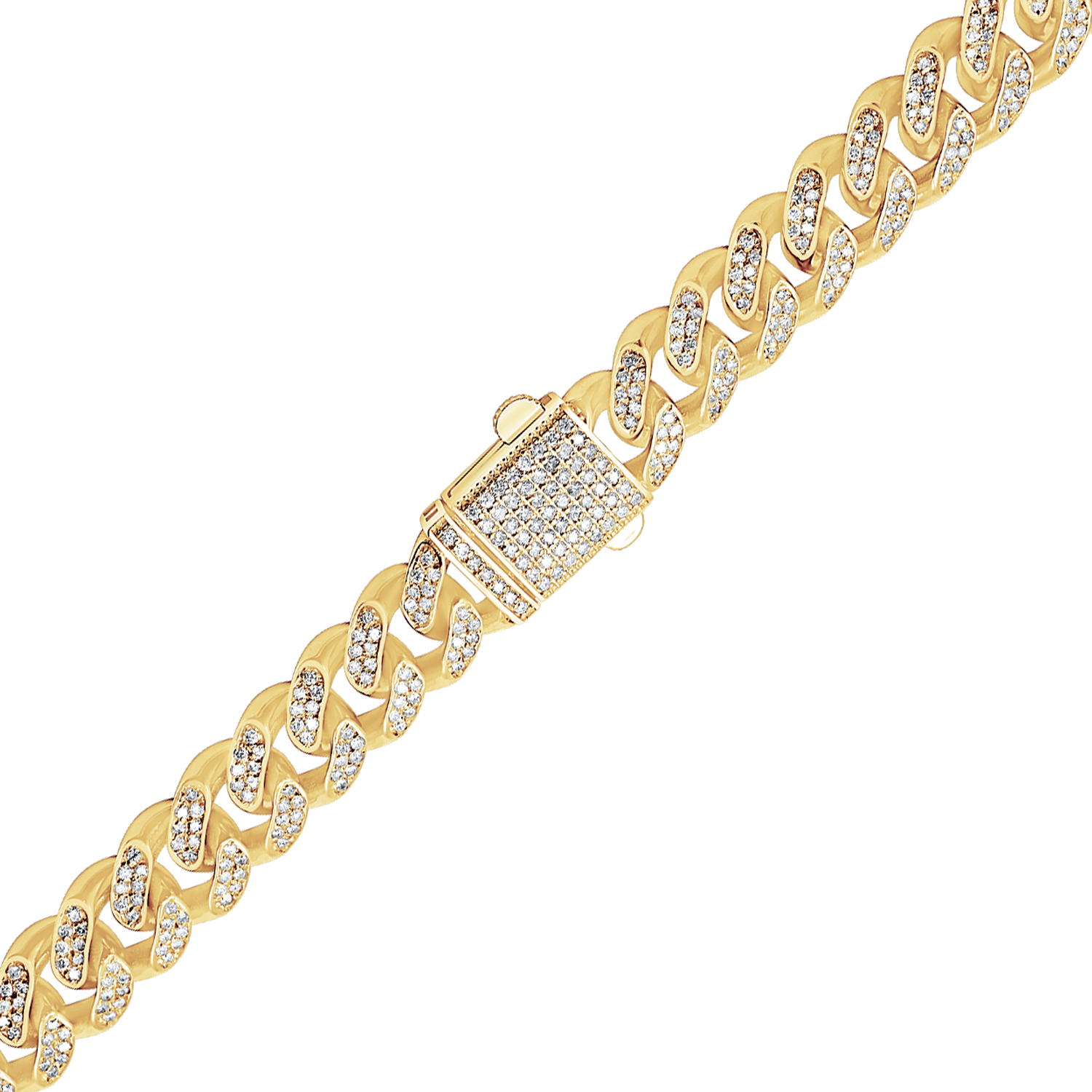 Finished Handmade Cuban Curb Necklace with Diamonds in 14K Yellow Gold
