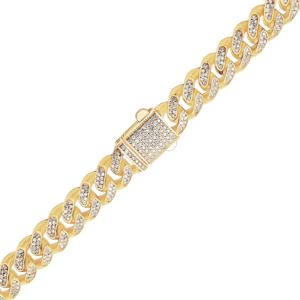Finished Handmade Semi-Solid Cuban Curb Necklace with Diamonds in 14K Yellow Gold