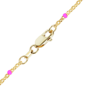 Finished Cable Necklace with Pink Enamel Beads in 14K Yellow Gold