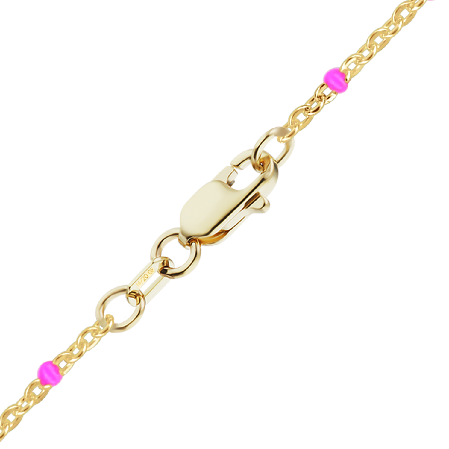 Finished Cable Necklace with Pink Enamel Beads in 14K Yellow Gold