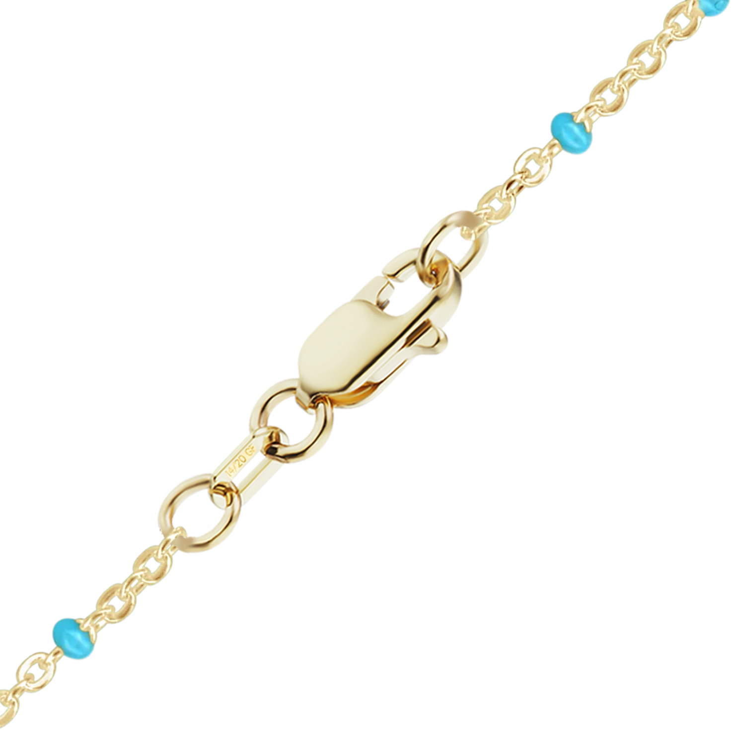 Finished Cable Necklace with Teal Enamel Beads in 14K Gold-Filled