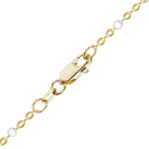 Finished Cable Necklace with White Enamel Beads in 14K Yellow Gold