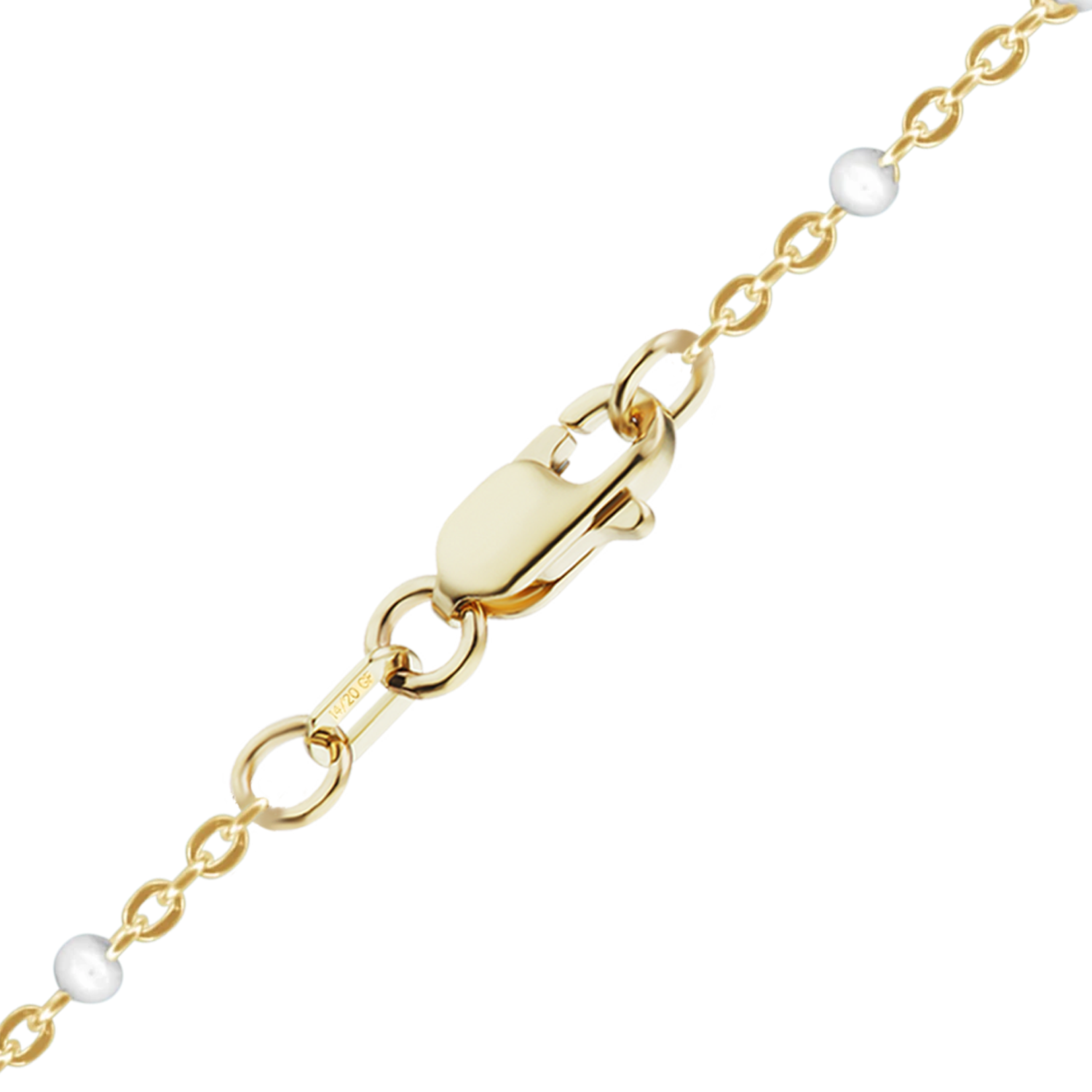 Finished Cable Necklace with White Enamel Beads in 14K Yellow Gold