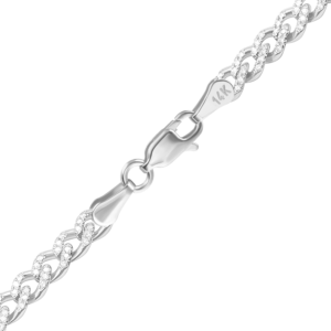 Finished Classic Curb Necklace with Pave Set Natural Diamonds in 14K White Gold (4.20 - 5.20 mm)