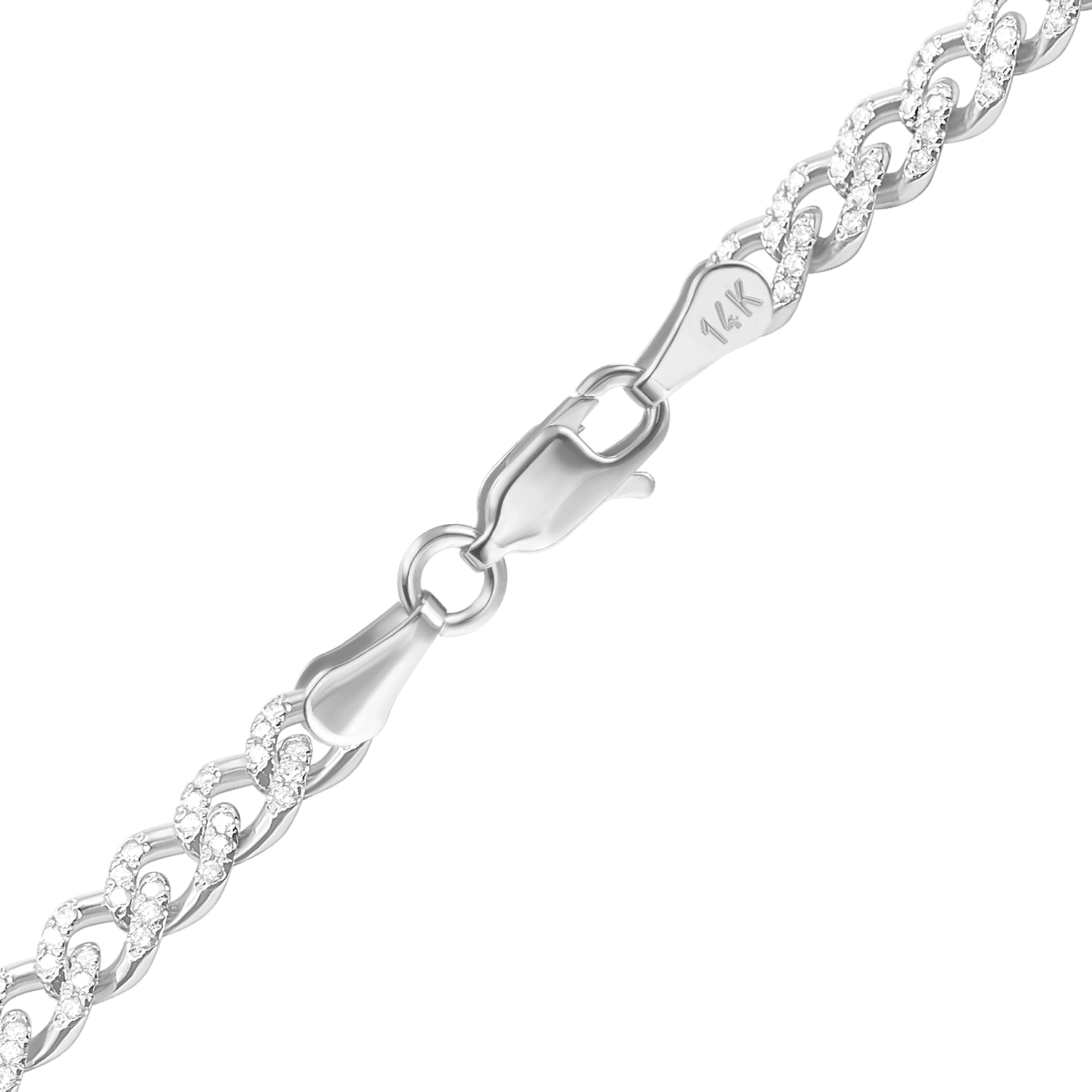 Finished Classic Curb Necklace with Pave Set Natural Diamonds in 14K Yellow Gold (4.20 - 5.20 mm)