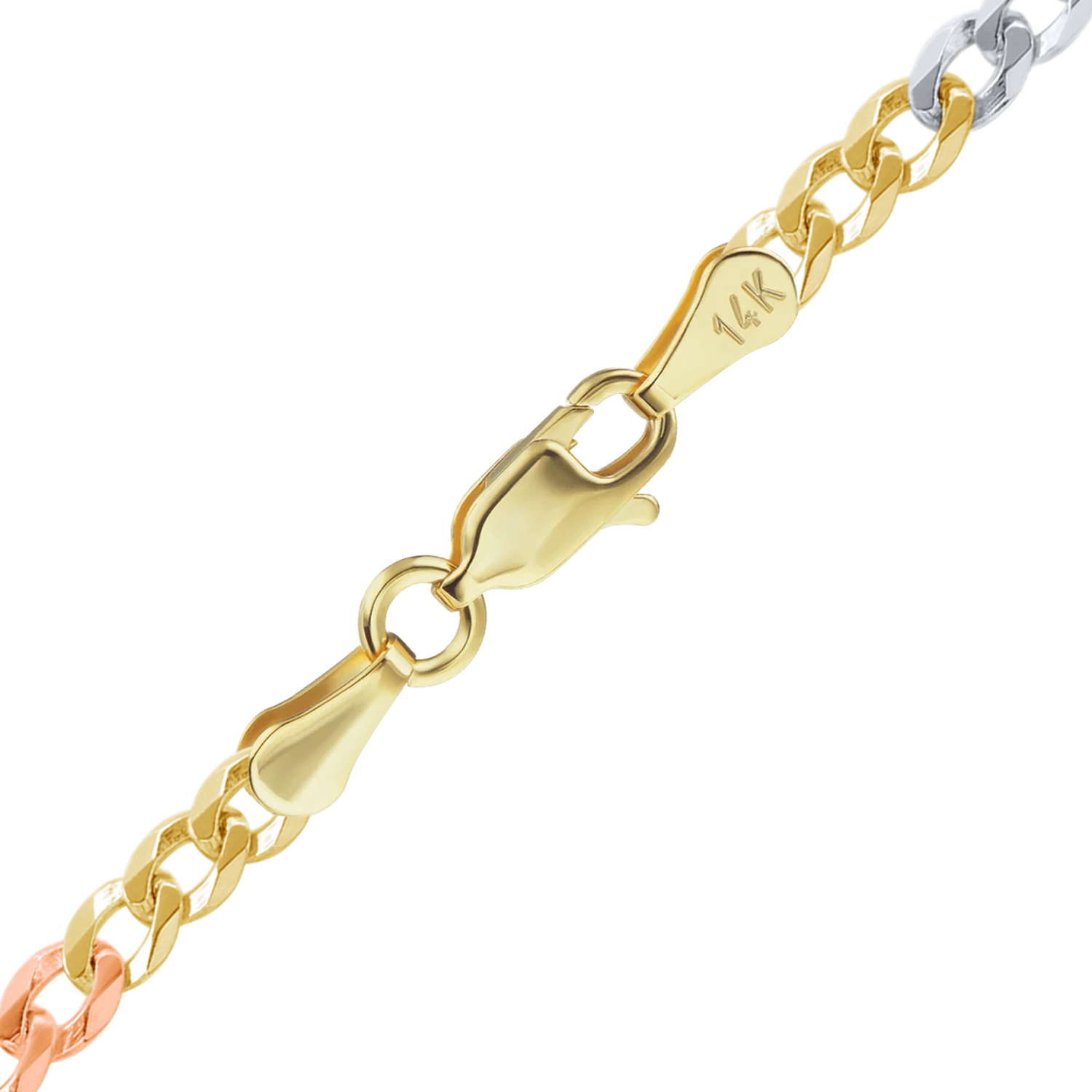Finished Light Curb Necklace in 14K Tri-Color Gold