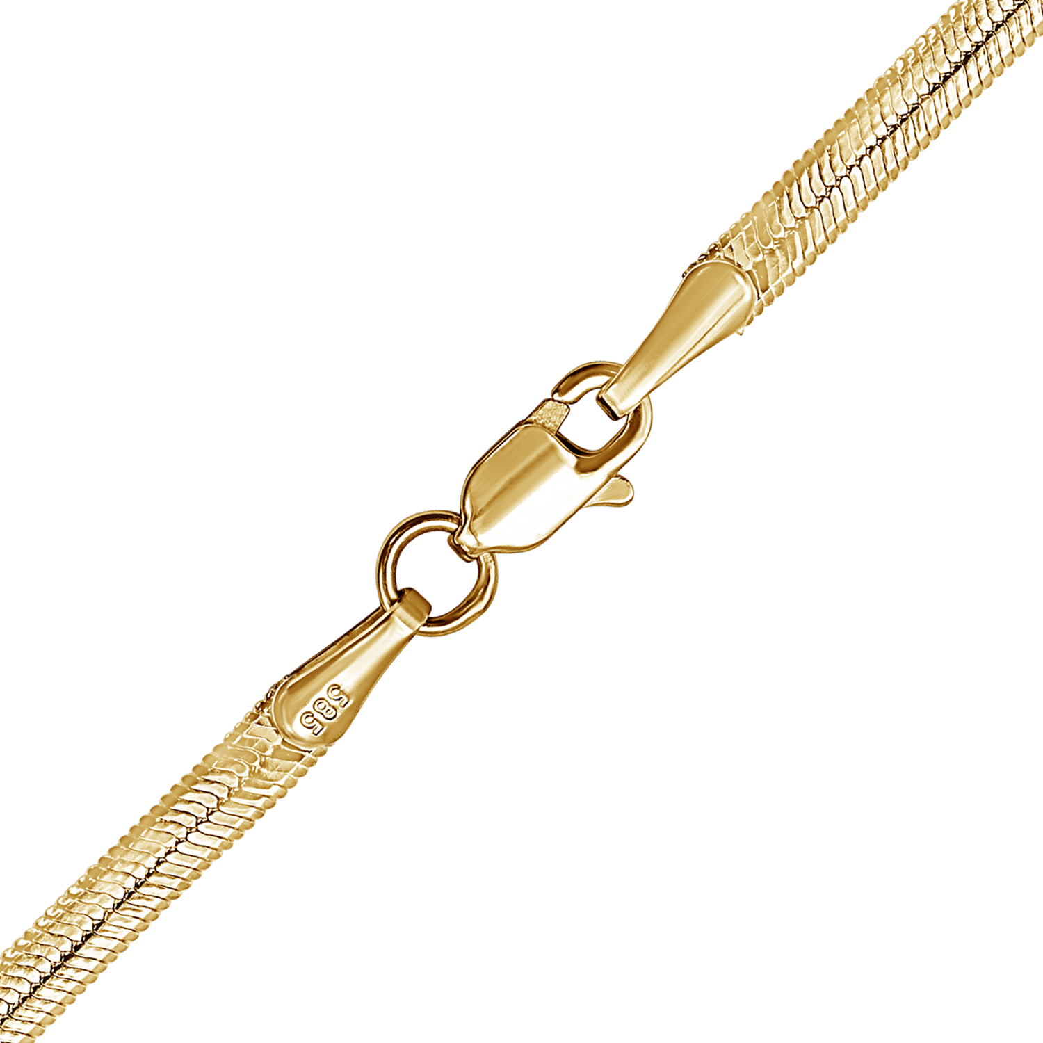 Finished Flexible Herringbone Necklace in Sterling Silver 18K Yellow Gold Finish