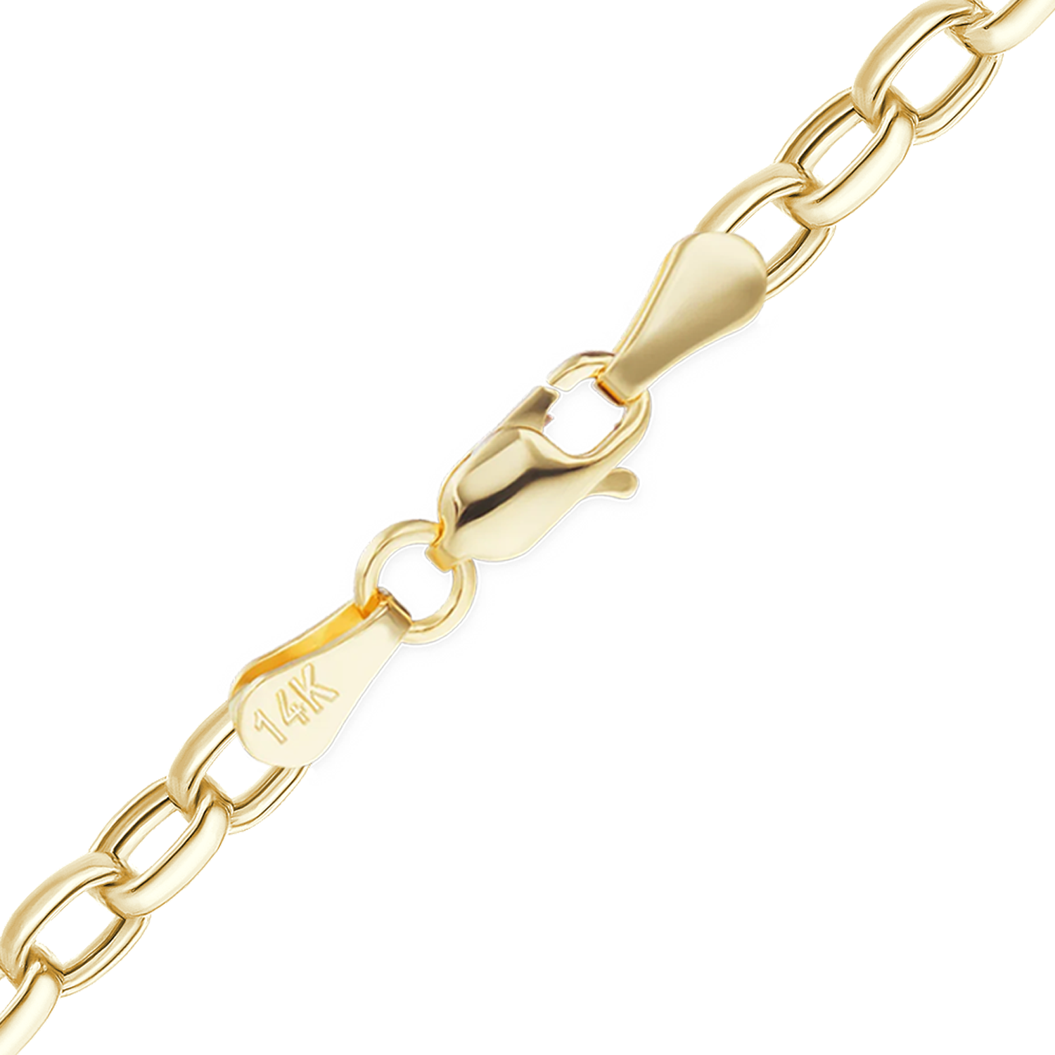 Finished Semi-Solid Oval Rolo Necklace in 14K Yellow Gold