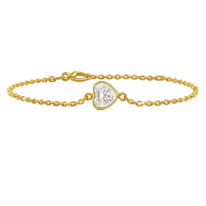 Diamond or Gemstone Heart Bezel Charm in 14K Yellow Diamond Cut Cable Bracelet