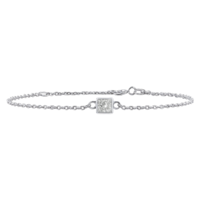 Diamond or Gemstone Square Bezel Charm in 14K White Round Cable Bracelet