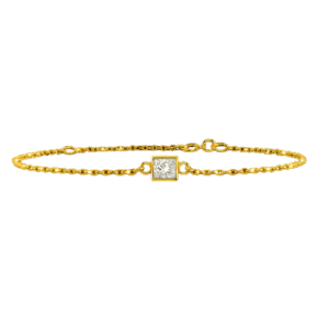 Diamond or Gemstone Square Bezel Charm in 14K Yellow Diamond Cut Cable Bracelet