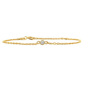 Diamond or Gemstone Round Bezel Charm in 14K Yellow Round Cable Bracelet