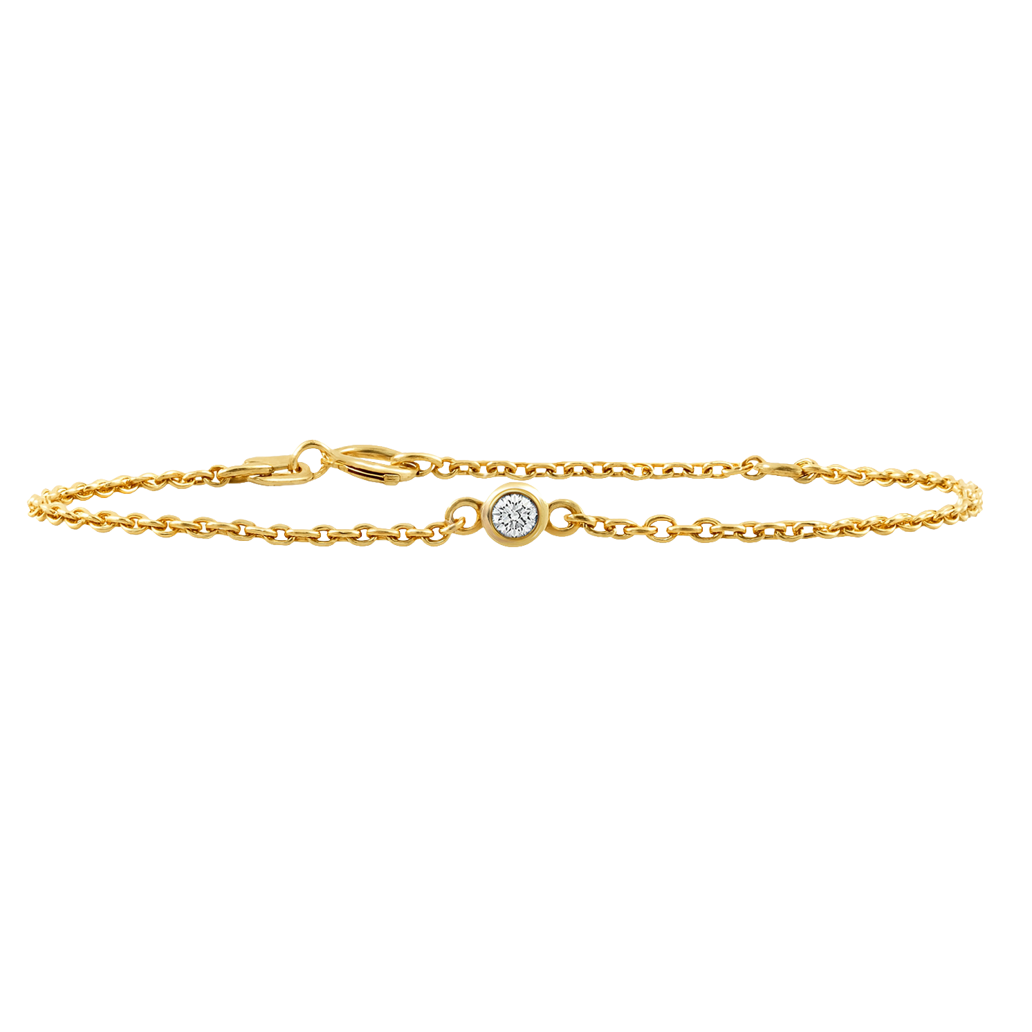 Diamond or Gemstone Round Bezel Charm in 14K Yellow Round Cable Bracelet
