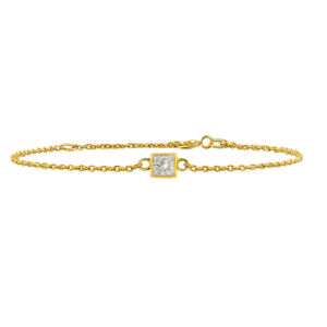 Diamond or Gemstone Square Bezel Charm in 14K Yellow Round Cable Bracelet