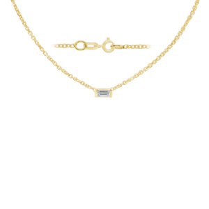 Diamond or Gemstone Baguette Bezel Charm in 14K Yellow Diamond Cut Cable Necklace (16-18" Extension)