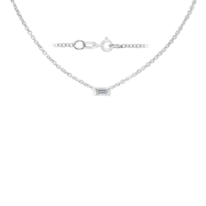 Diamond or Gemstone Baguette Bezel Charm in 14K White Round Cable Necklace (16-18" Extension)