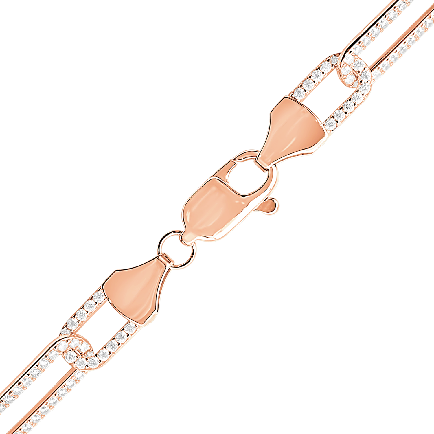 Finished Paperclip Cable Necklace with CZ Stones in Sterling Silver 18K Pink Gold Finish