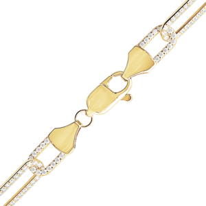Finished Paperclip Cable Necklace with CZ Stones in Sterling Silver 18K Yellow Gold Finish