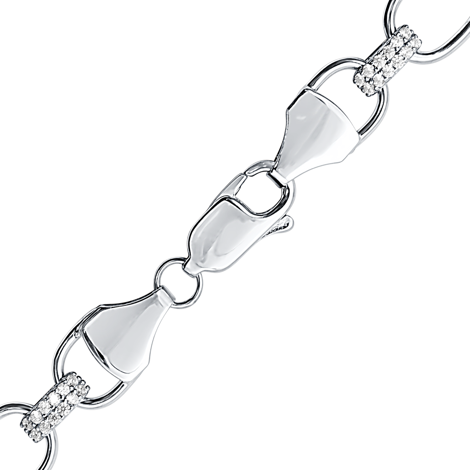 Finished Oval Paperclip Cable Necklace with Alternating CZ Stones in Sterling Silver