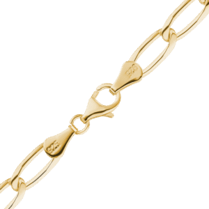 Finished Elongated Curb Necklace in Sterling Silver 18K Yellow Gold Finish