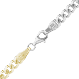 Finished Classic Curb Necklace in Sterling Silver 18K Yellow Gold Two Tone Finish